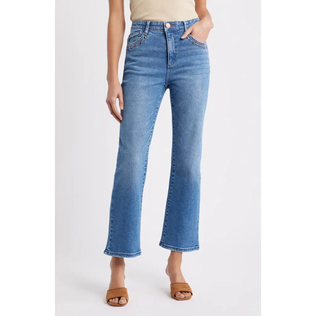 Wit & Wisdom Bennett Studded High Waist Ankle Barely Bootcut Jeans in Mid Blue Artisanal at Nordstrom Rack, Size 6 | Nordstrom Rack