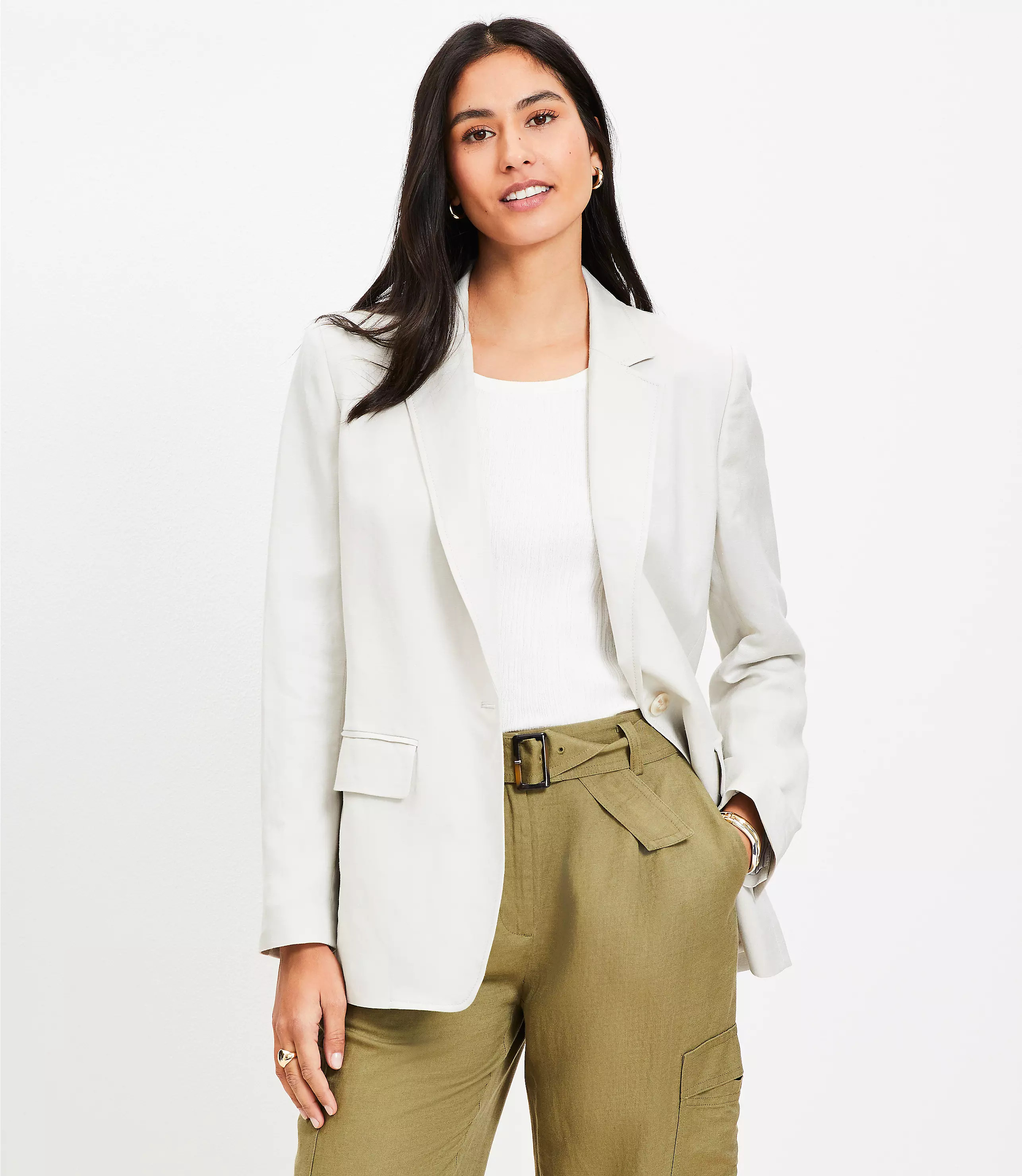 Tall Oversized Linen Cotton Modern Blazer | LOFT