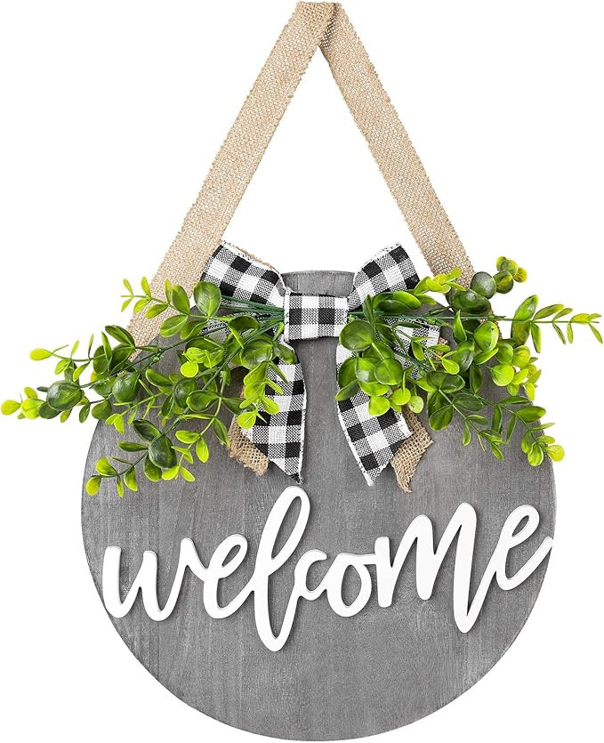 Dahey 12 Inch Welcome Sign for Front Porch Door Decor Sign Farmhouse Round Wood Door Decorations ... | Amazon (US)