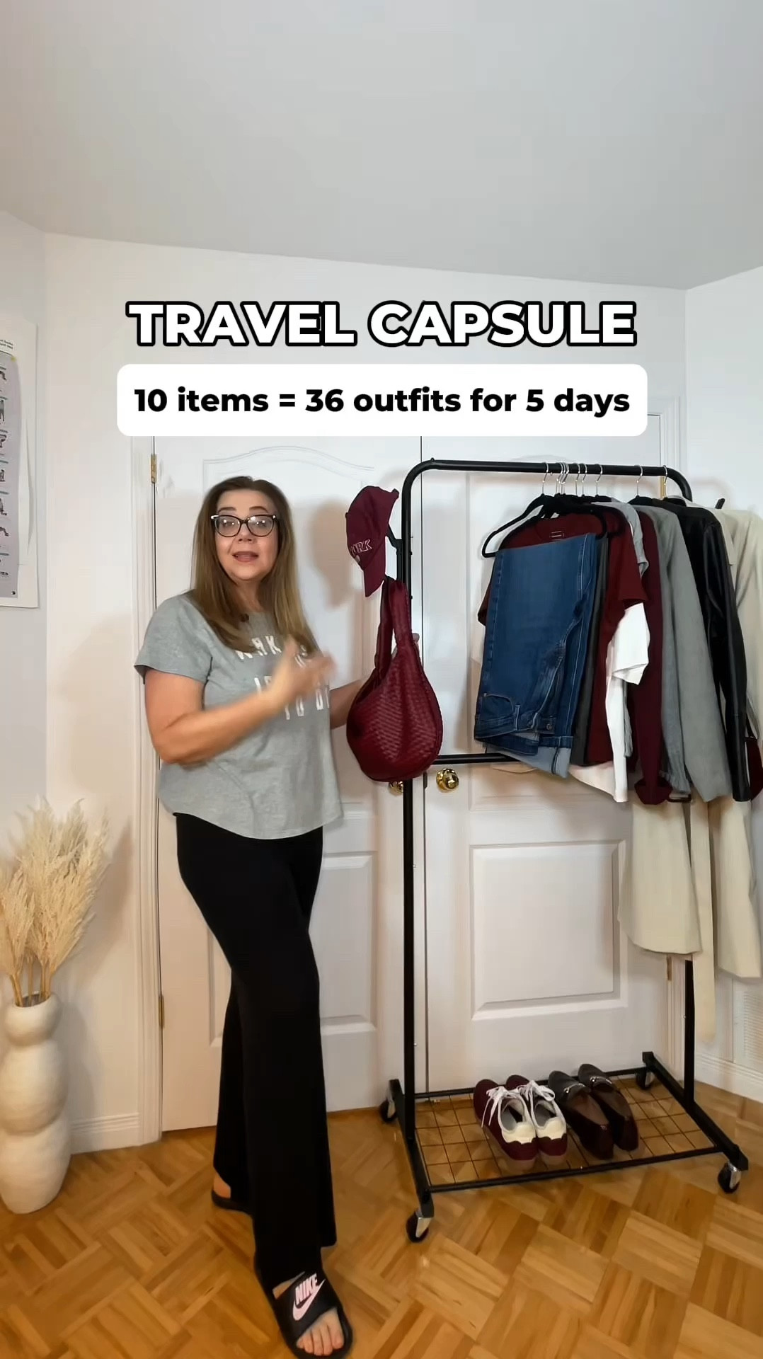My travel capsule for 5 days trip to NYC in October is 10 items: jeans, pleated dress pants, 3 tee-shirts, 2 sweaters, 1 blazer, leather jacket and classic trench+ 2 bags, belt, and 2 pairs of shoes. 

I have one accent color burgundy- it’s a hot trend of this season 🍁 Obe of the tees, sweater, purse, belt and shoes are in matching burgundy color. The rest of the pieces are neutral - gray, blue, white and beige. 

It makes 36 outfits (not counting bags and footwear variations) and obviously fits in the small carryon. Everything is matching and I can mix match and rotate pieces depending on my mood, occasion and weather 🌧️

I am not counting my lounge wear and underwear but of course I will be taking them. 

All items are linked here. I also added here light beige wide pleated pants and a beige cashmere sweater from Uniqlo. Both of these are excellent basic items for any Fall/Spring wardrobe capsule. Hope it helps! 

I will make packing video next and show you my hanging shelf that I take with me on my trips. Stay tuned and follow for more!


#LTKstyletip #LTKautumn #LTKtravel