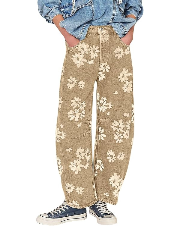 loveimgs Women Y2k Distressed Barrel Jeans Baggy Wide Leg Jeans Floral Printed Boyfriend Patchwor... | Amazon (US)