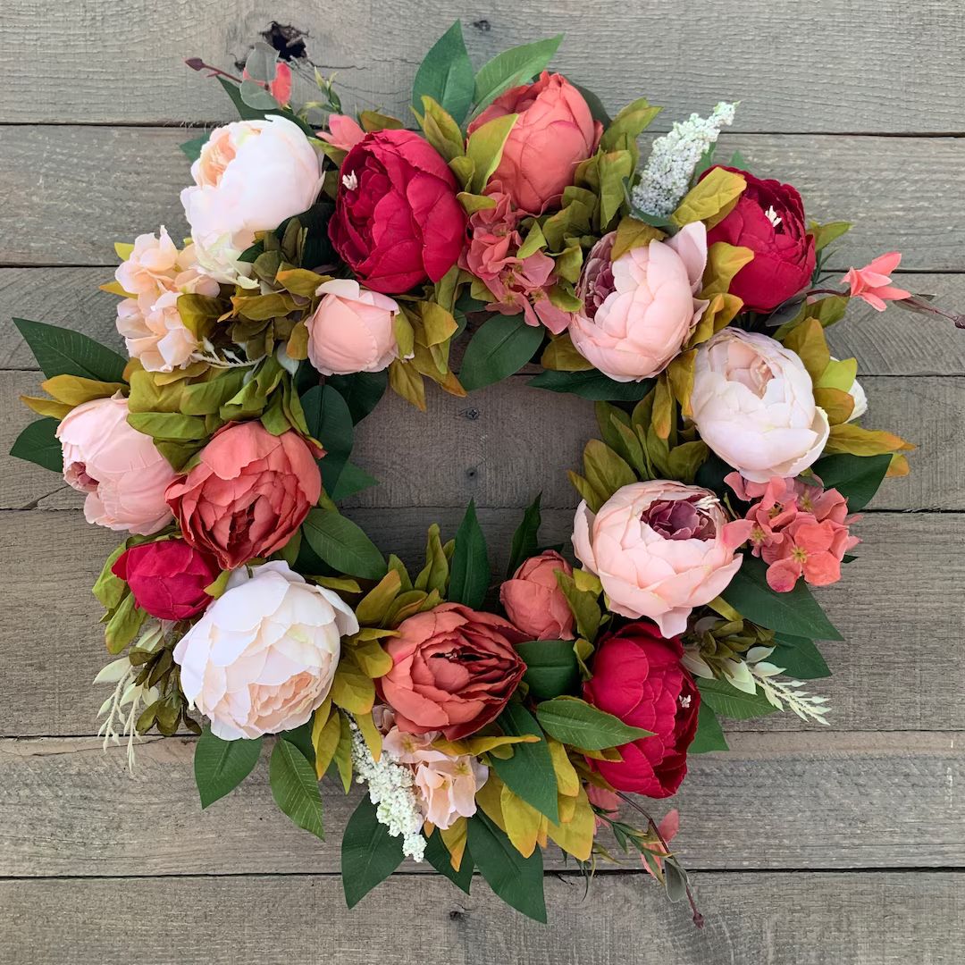 Peony Wreath for Front Door, Summer Wreath, Pink Valentine Peony Wreath, Seasonal Wreath, Hydrang... | Etsy (US)