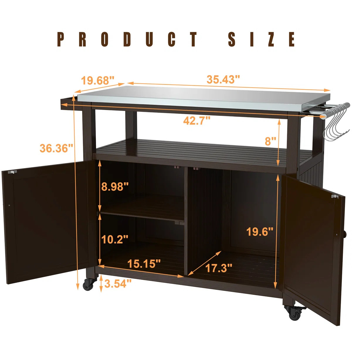Outdoor Storage Cabinet Wood Outdoor Kitchen Prep Grill Table with Stainless Steel Top Waterproof... | Wayfair North America