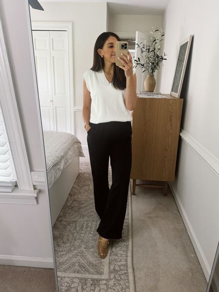 easy spring outfit - black & white is always a win. these flats keep selling out but I found an identical pair on amazon.

my linen pants are also old but I linked some other good options. 

M in top
