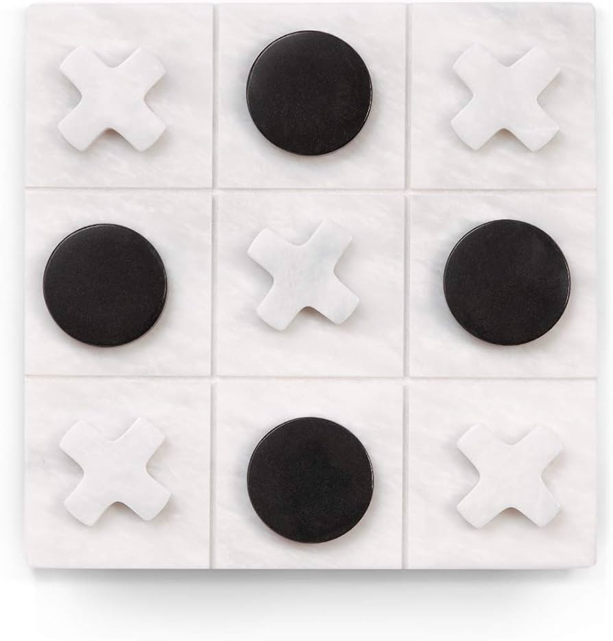 Designer Handcrafted Genuine Marble Tic Tac Toe Game Set, White Marble Playing Board with Jet Bla... | Amazon (US)