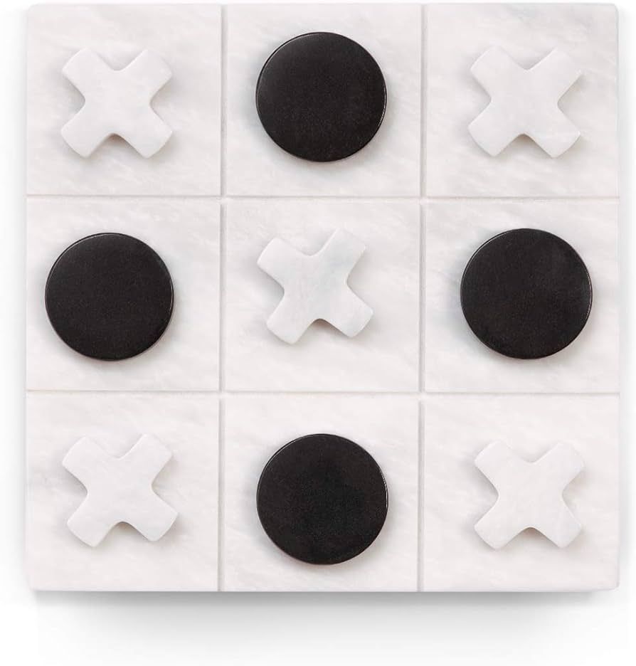 Designer Handcrafted Genuine Marble Tic Tac Toe Game Set, White Marble Playing Board with Jet Bla... | Amazon (US)