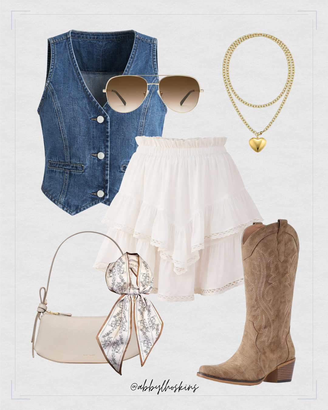 Perffffect for a country concert or line dancing! 

@amazon 

 #ltkfinds #ltkwomens #kadespade #heartnecklace #cowboyboots #laceskirt #skort #springoutfit2026 #LTKootd #LTKSeasonal #LTKPetite