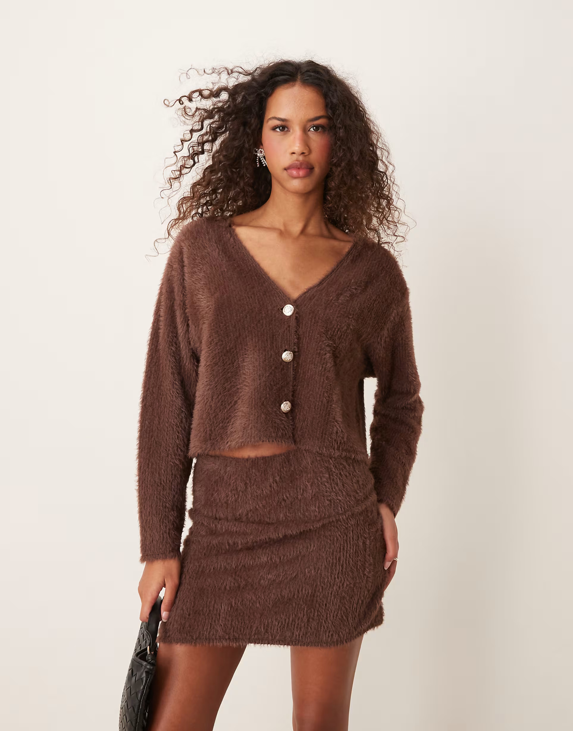 Miss Selfridge brushed knit co-ord in chocolate | ASOS (Global)