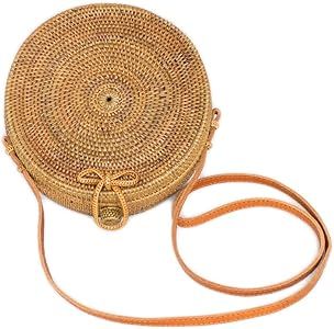 Round Woven Ata Rattan Bag with Bow Clasp | Amazon (US)