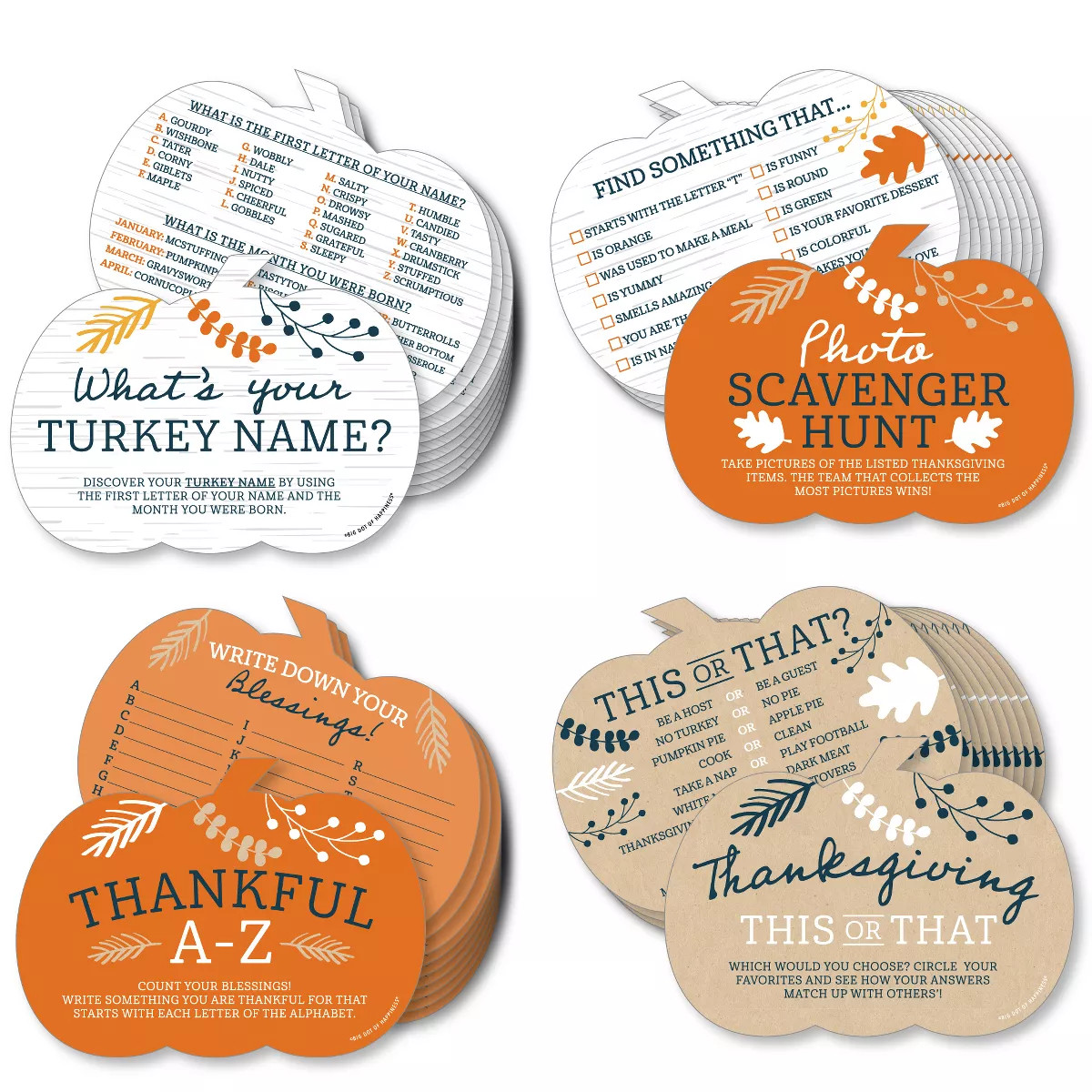 Big Dot of Happiness Happy Thanksgiving - 4 Fall Harvest Party Games - 10 Cards Each - Gamerific ... | Target