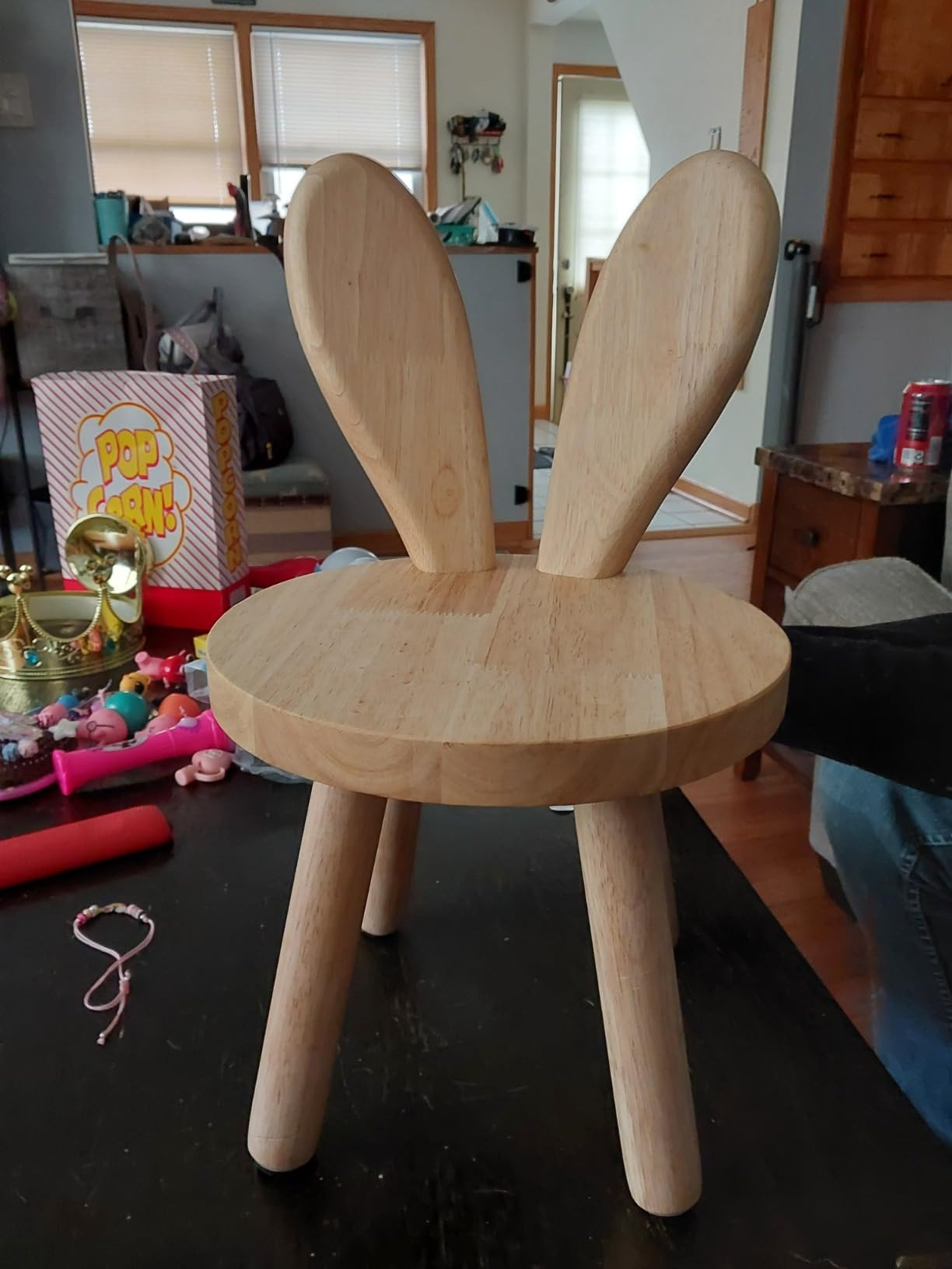 Wooden Step Stool Children Toddler Chair Kids Desk Chair with Non-Slip Foot Mat Wood Wax Oil Craf... | Amazon (US)