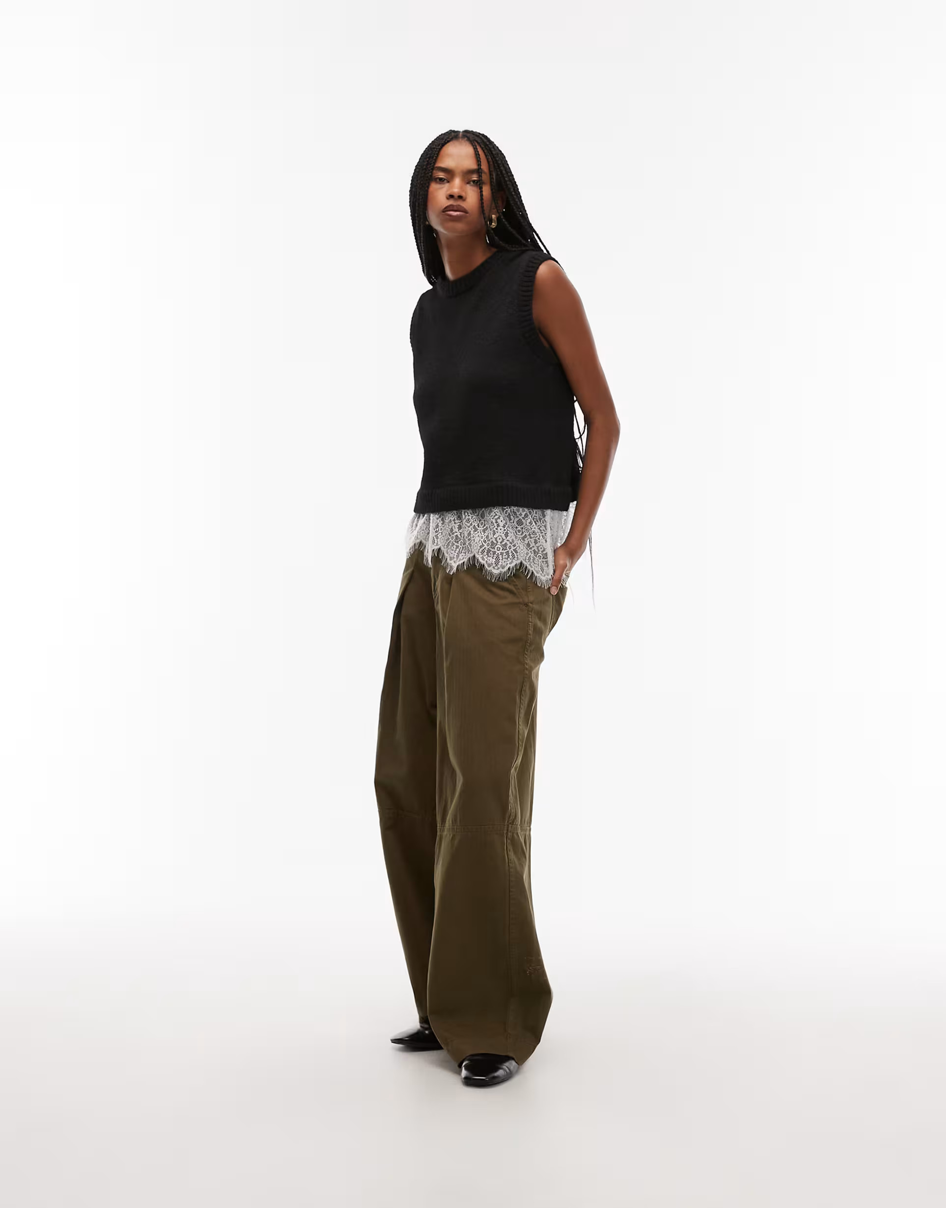 ASOS DESIGN wool blend knitted tank with lace trim in black | ASOS (Global)