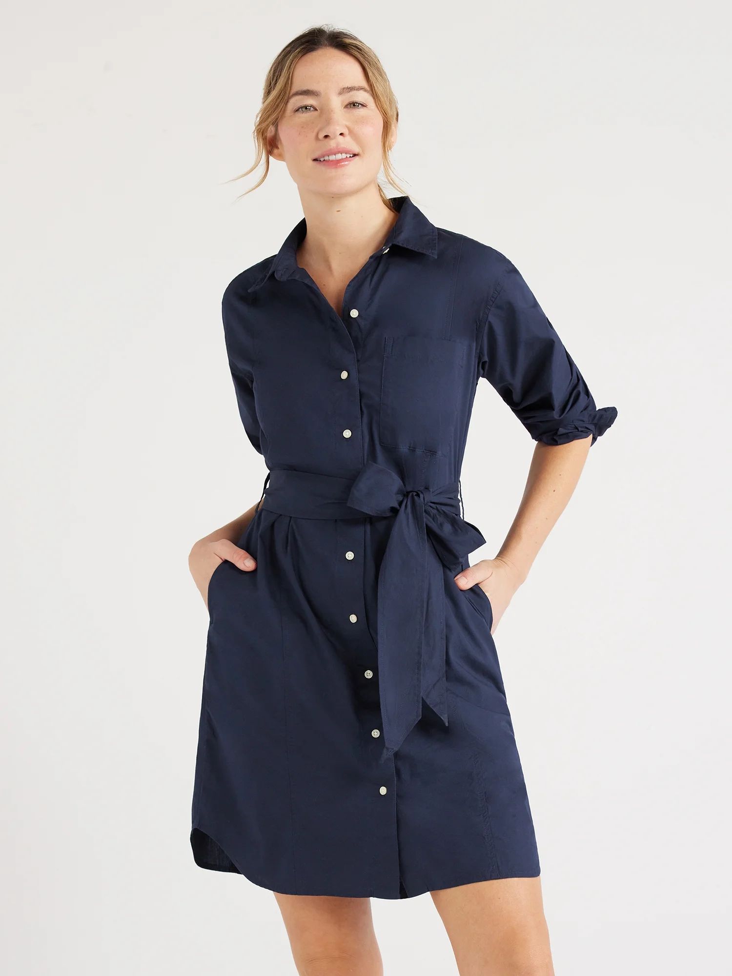 Free Assembly Mini Shirtdress with Long Sleeves, Sizes XS-XXXL - Walmart.com | Walmart (US)