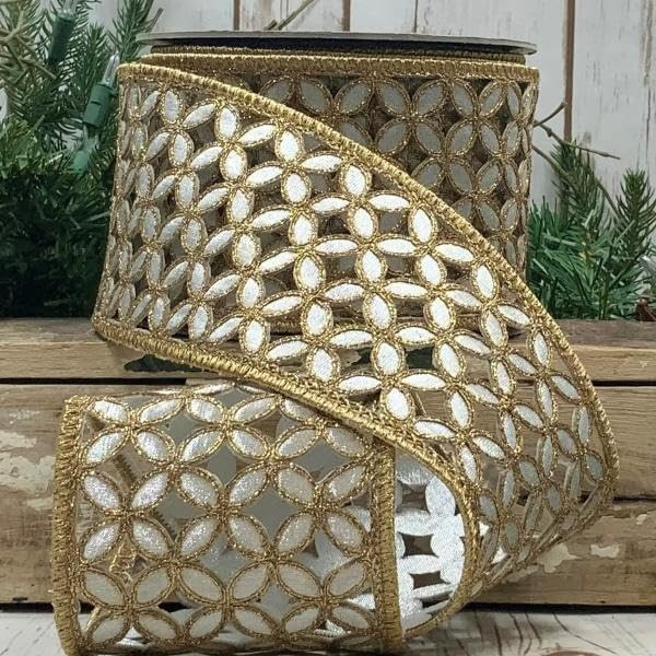 Metallic Floral Garland Ribbon - Silver - 4" x 10yds (D Stevens) | Amazon (US)