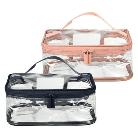Unique Bargains 2pcs Clear Makeup Bags Waterproof Cosmetic Bags for Travel Zipper Makeup Pouch Pink, Navy Blue | Walmart (US)