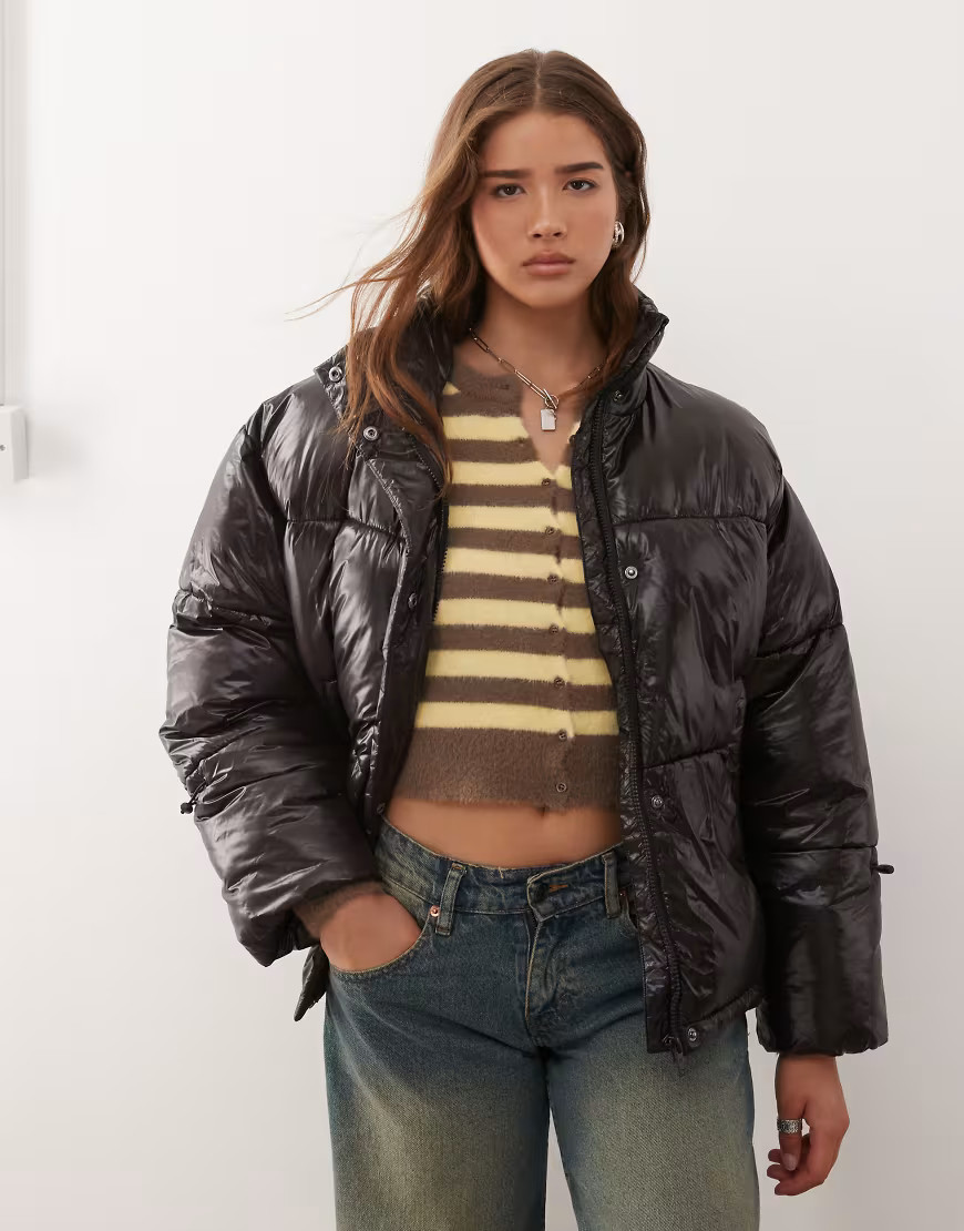 Noisy May shiny puffer jacket in black | ASOS (Global)