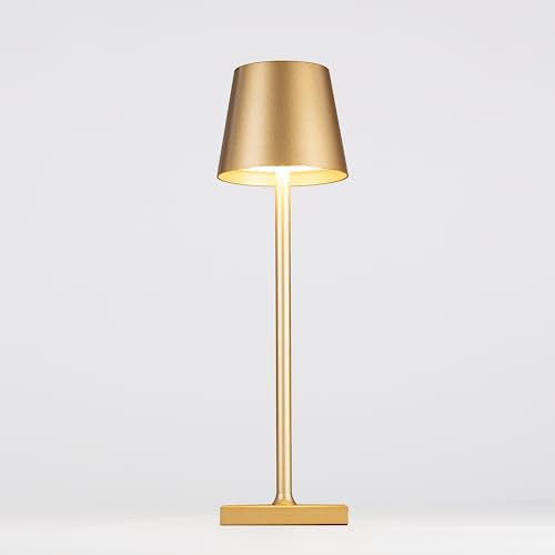 La Luz 13 inch Aluminum Cordless Table Lamps 5200 mAh Battery Operated, 3-Way Dimmable USB-C Port Rechargeable 3.5W Touch Light LED Lamp for Bedroom/Patio/Reading/Desk (Gold) | Amazon (US)