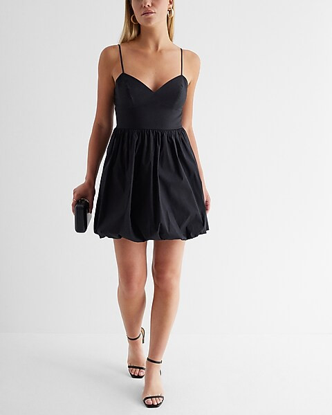 V-Neck Poplin Mini Bubble Dress | Express