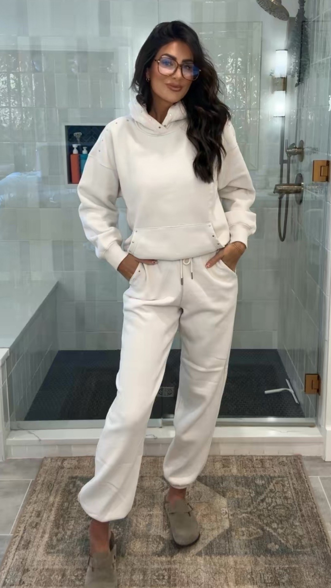 Stuffed hoodie and stuffed sweats 
Medium hoodie 
Small long sweats 

#LTKootd #LTKTall #LTKOver40