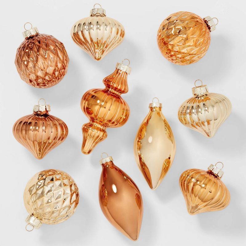 10ct Glass Christmas Tree Ornament Set Gold/Copper/Bronze - Wondershop&#8482; | Target