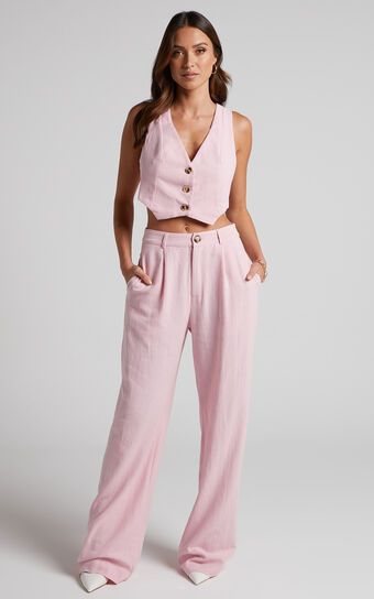Larissa Trousers - Mid Waisted Relaxed Straight Leg Trousers in Musk | Showpo (US, UK & Europe)