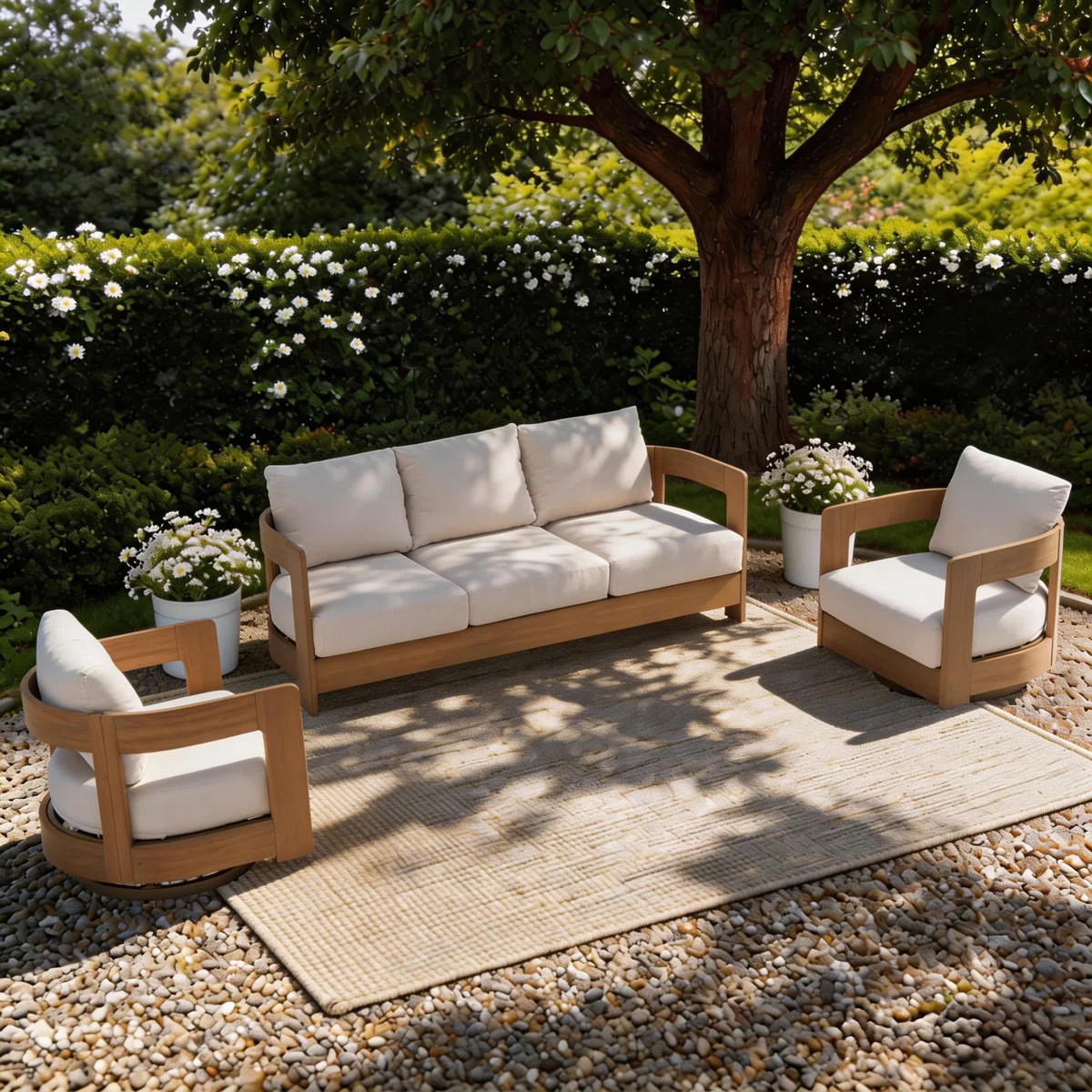 3-piece Wood Outdoor Seating Group With Cushions | Wayfair North America