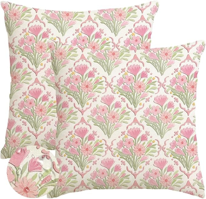RABUSOFA Spring Flower Outdoor Pillow Covers 18x18 Inch Set of 2 Waterproof for Outside, Summer P... | Amazon (US)