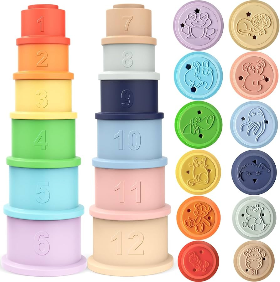 Maliton Stacking Cups Toy, Fun Educational Soft Silicone Baby Stacking Cups, with Number Letter A... | Amazon (US)