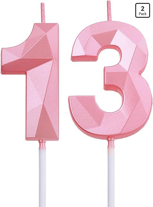 2 inch Pink 13 & 31 Birthday Candles, 3D Diamond Number 13rd & 31st Cake Topper for Boys Girls Bi... | Amazon (US)