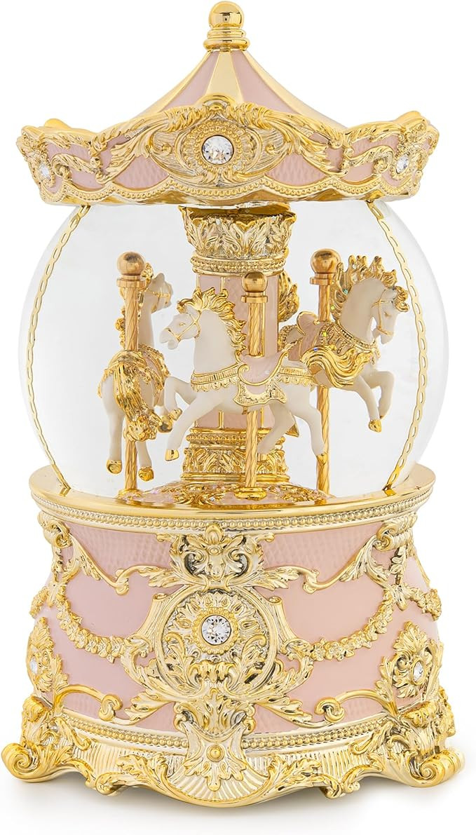 Carousel Music Box Gold & Pink Christmas Snow Globes, 8.3" Rotate Carousel Snow Globe for Kids & ... | Amazon (US)