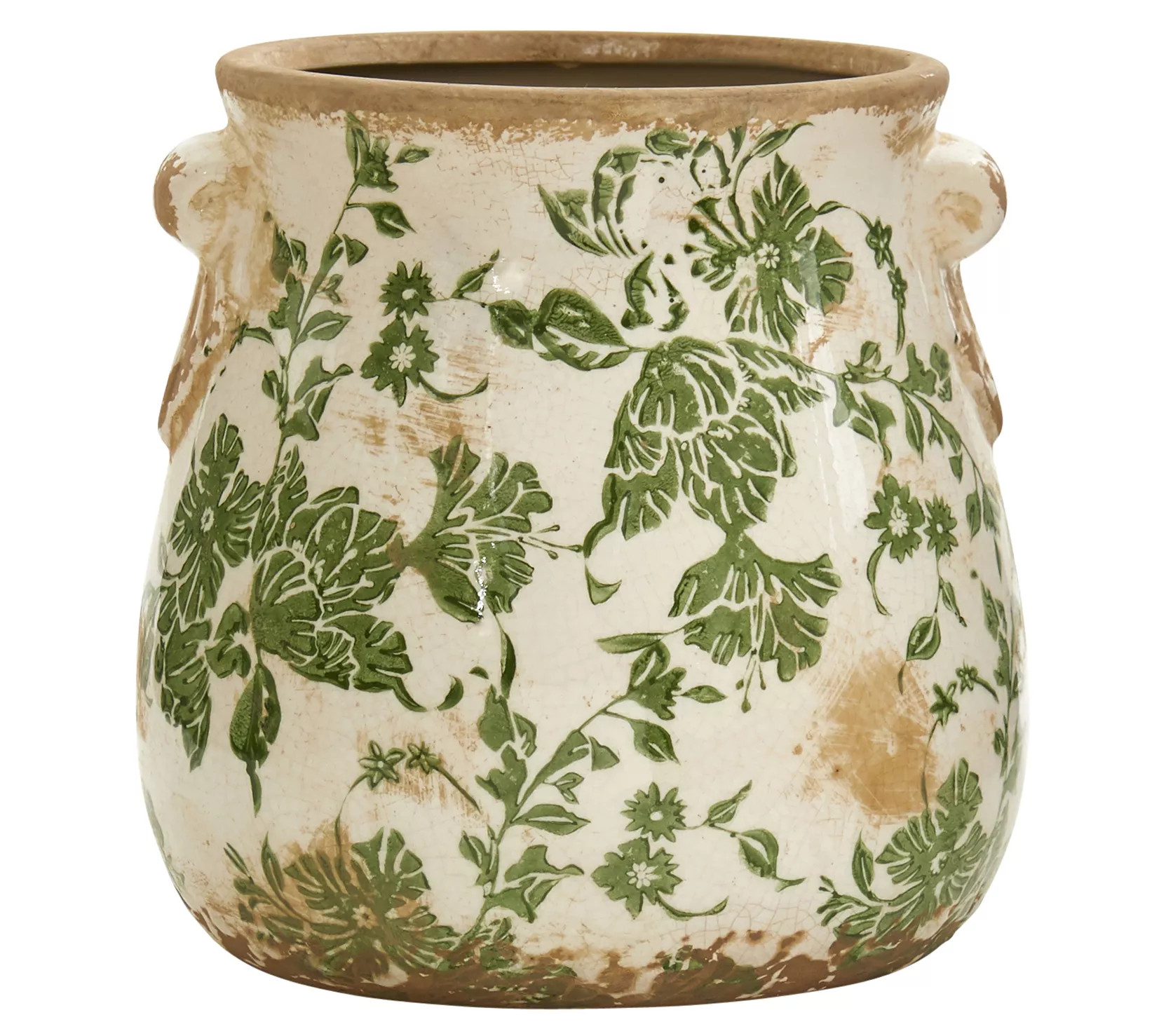 Nearly Natural 6.5" Tuscan Ceramic Green Scroll Planter - QVC.com | QVC