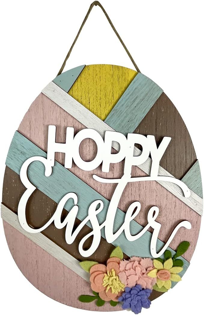 HOMirable Happy Easter Decorations Egg Sign Rustic Spring Wall Hanging Sign Wooden Vintage Decor ... | Amazon (US)