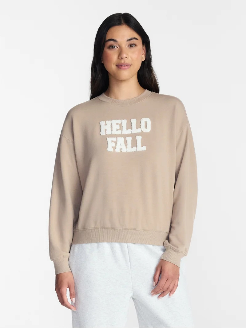 Halloween and Fall Women's French Terry Knit Lounge Sleep Top with Long Sleeves, Sizes XS-3X | Walmart (US)