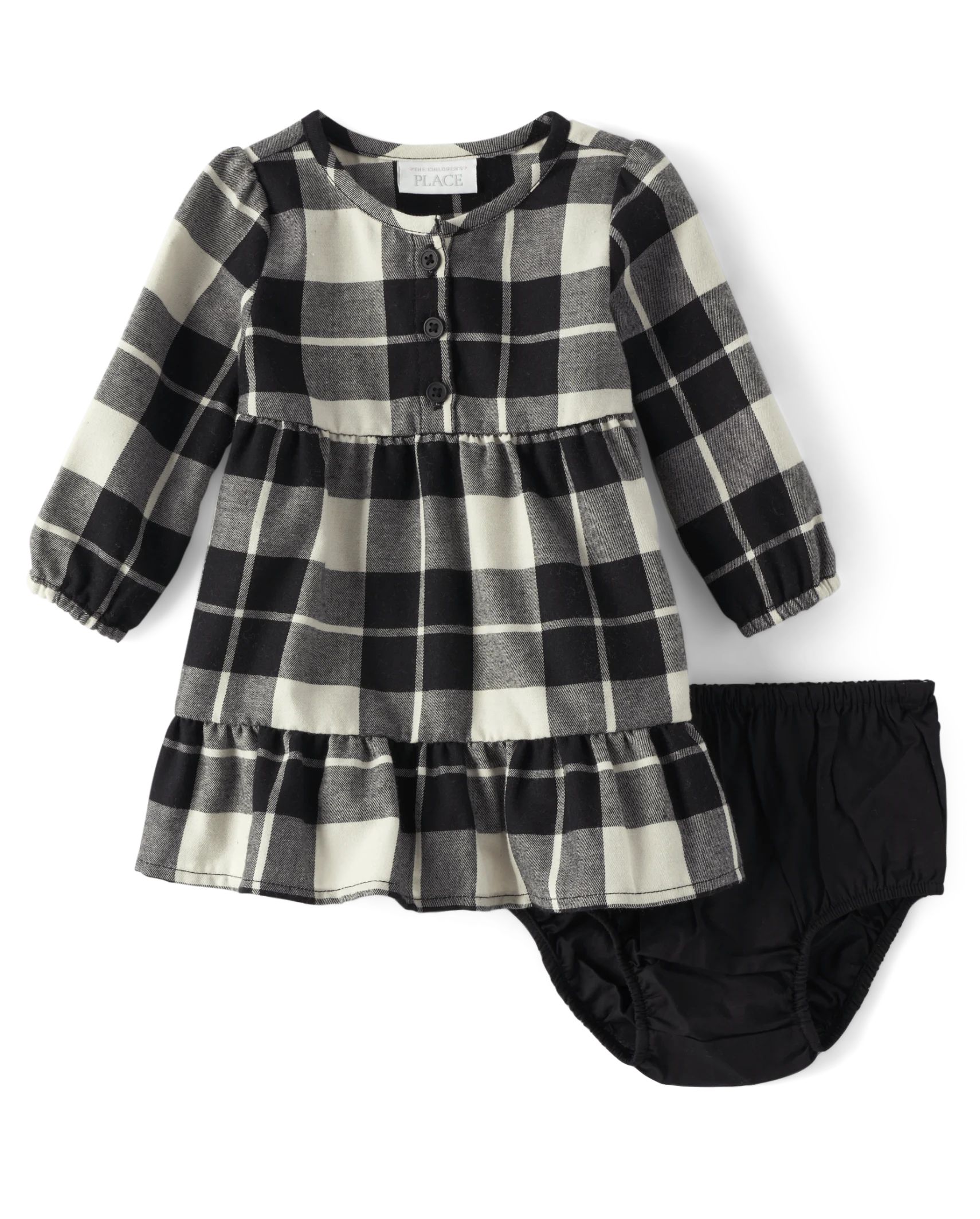 Baby Girls Matching Family Plaid Twill Tiered Shirt Dress - black | The Children's Place