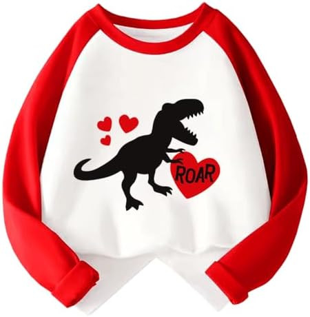 Kids Valentines Day Shirt Boys Girls Valentine's Monster Truck Dinosaur Heart Graphic Tees Raglan... | Amazon (US)