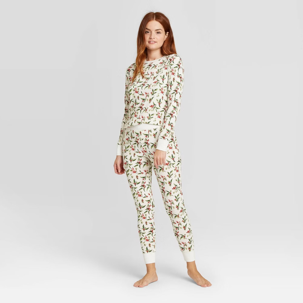 Women's Thermal Pajama Set - Stars Above Cream XS, Ivory | Target