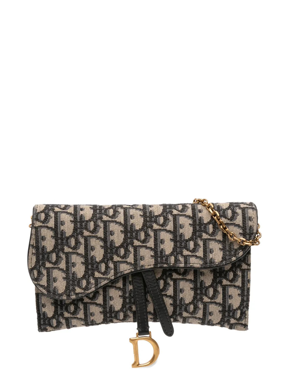 Christian Dior Pre-Owned 2021 Oblique Canvas Saddle Wallet On Chain crossbody bag - Blue | Farfetch Global