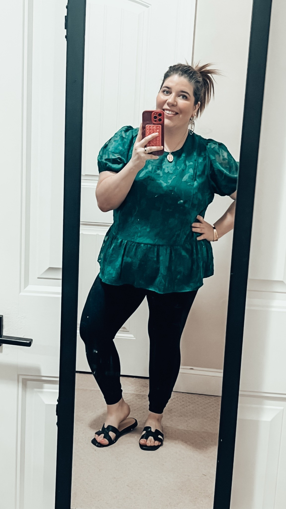 The outfit formula that never fails 🤍 Black leggings, a green peplum top, and Steve Madden sandals effortless, put together, and I was out the door in five minutes. All linked 👇

#LTKootd #LTKdayinmylife #LTKgrwm