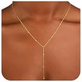 CAROVO Gold Necklace for Women Dainty Long Necklace 14K Gold/Silver Lariat Y-Shaped Pendant Neckl... | Amazon (US)