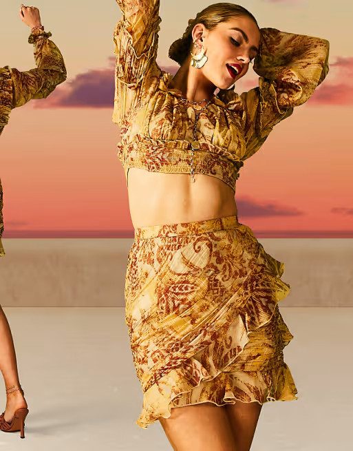 ASOS DESIGN soft ruffle shirred top set in paisley floral | ASOS (Global)