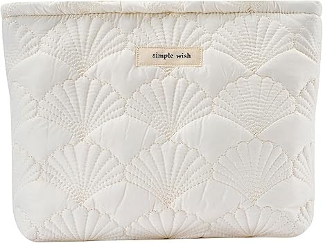uekeboag White Quilted Cotton Makeup Pouch,Coquette Quilted Toiletry Bag for Women and Girls, Flo... | Amazon (US)