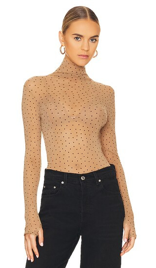 Mesh Turtleneck in Khaki Dot | Revolve Clothing (Global)