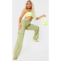 PRETTYLITTLETHING Shape Khaki Buckle Cargo Wide Leg Pants | PrettyLittleThing US