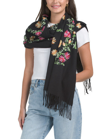 Embroidered Scarf With Fringe For Women | TJ Maxx