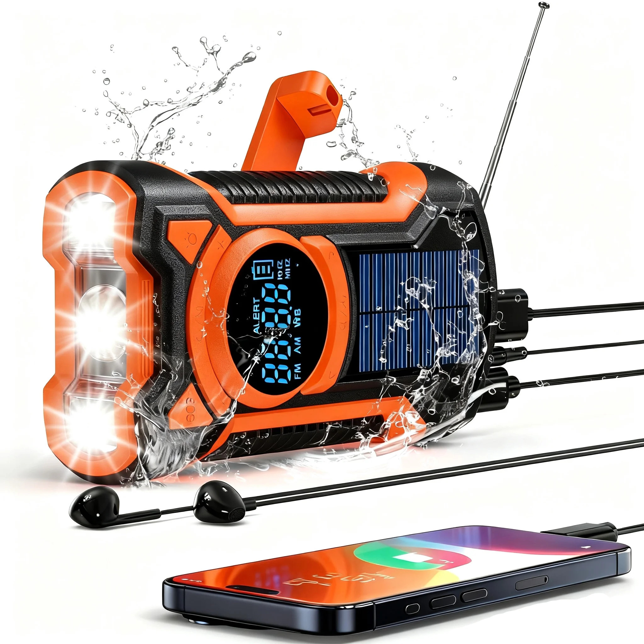 TOPVISION Emergency Radio, Bluetooth Weather Radio with NOAA/AM/FM, Solar/USB-C/Hand Crank Charging, SOS Alarm, Waterproof Flashlight, Headphone Jack, Portable Radio for Home, Camping & Outdoor | Walmart (US)