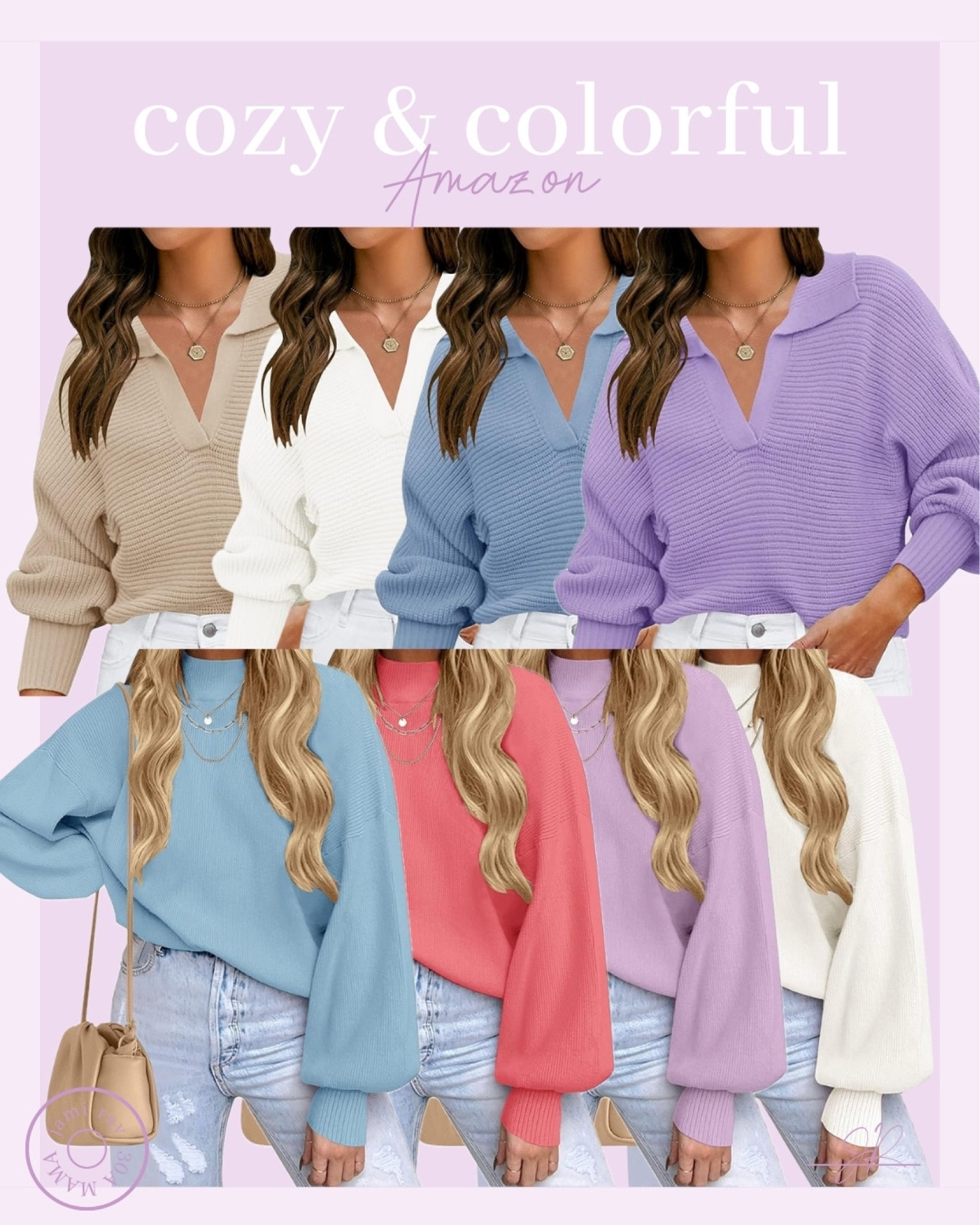Cozy and colorful 
Amazon fine sweaters V neck turtleneck lilac French blue white top grand millenial 

#LTKOver40 #LTKMidsize #LTKFindsUnder50