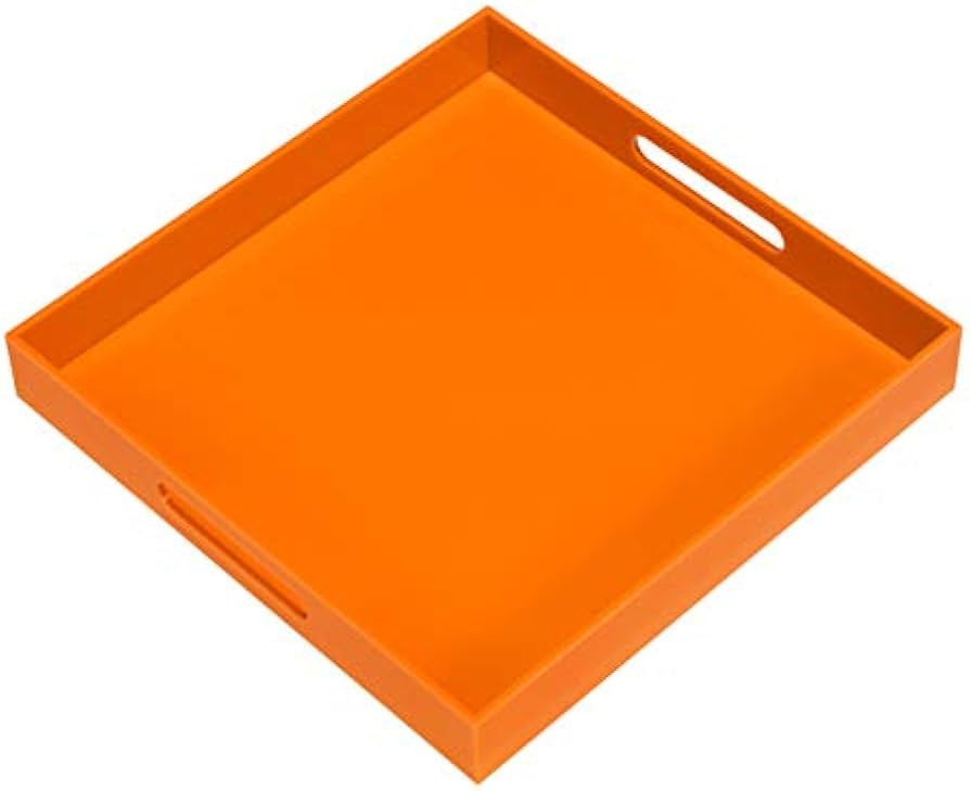 KEVLANG Orange Sturdy Acrylic Serving Tray with Handles-12x12Inch-Serving Coffee,Food,Breakfast,B... | Amazon (US)