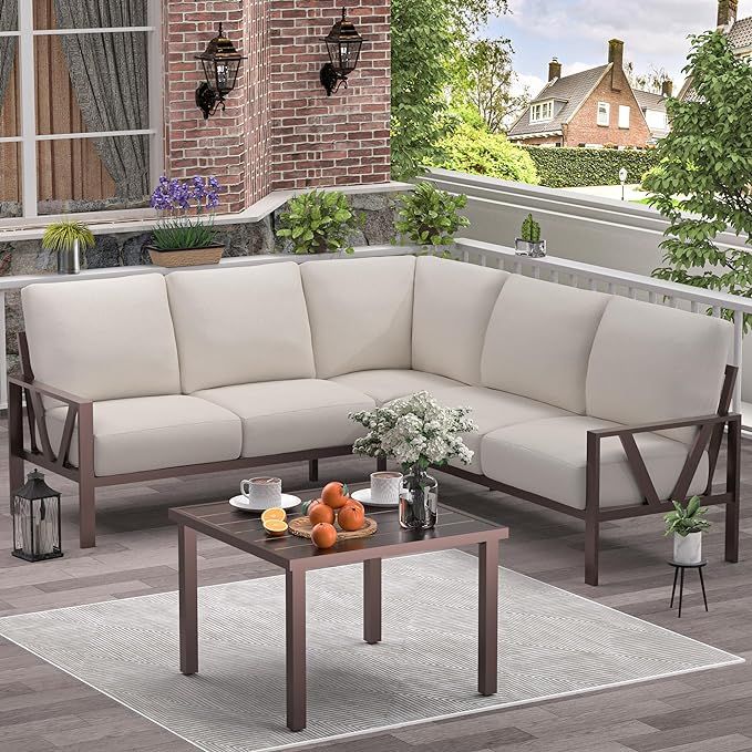 Patio Furniture Set, 6 Pieces Outdoor Couch Sectional, L Shaped Patio Sofa, Metal Patio Couch Sec... | Amazon (US)