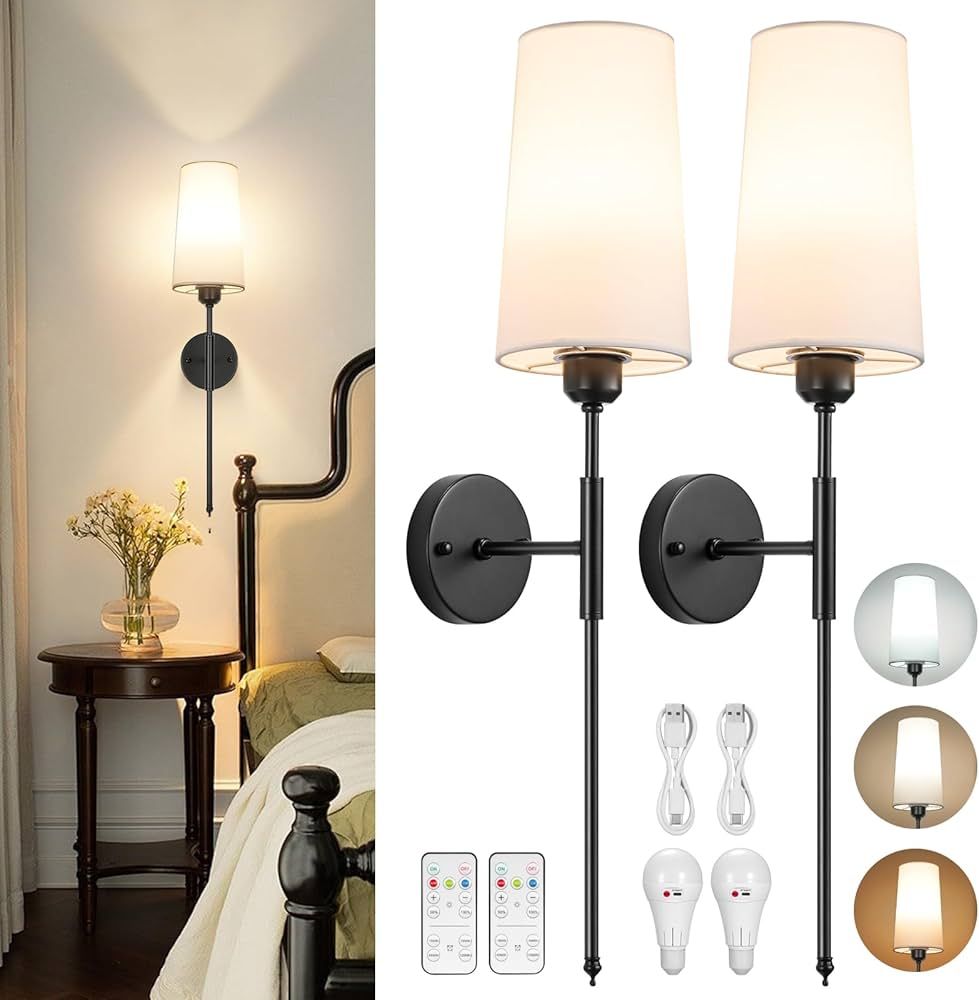 Battery Operated Wall Sconce Set of 2, Rechargeable Wall Sconce With Remote Dimmable Wireless Bat... | Amazon (US)