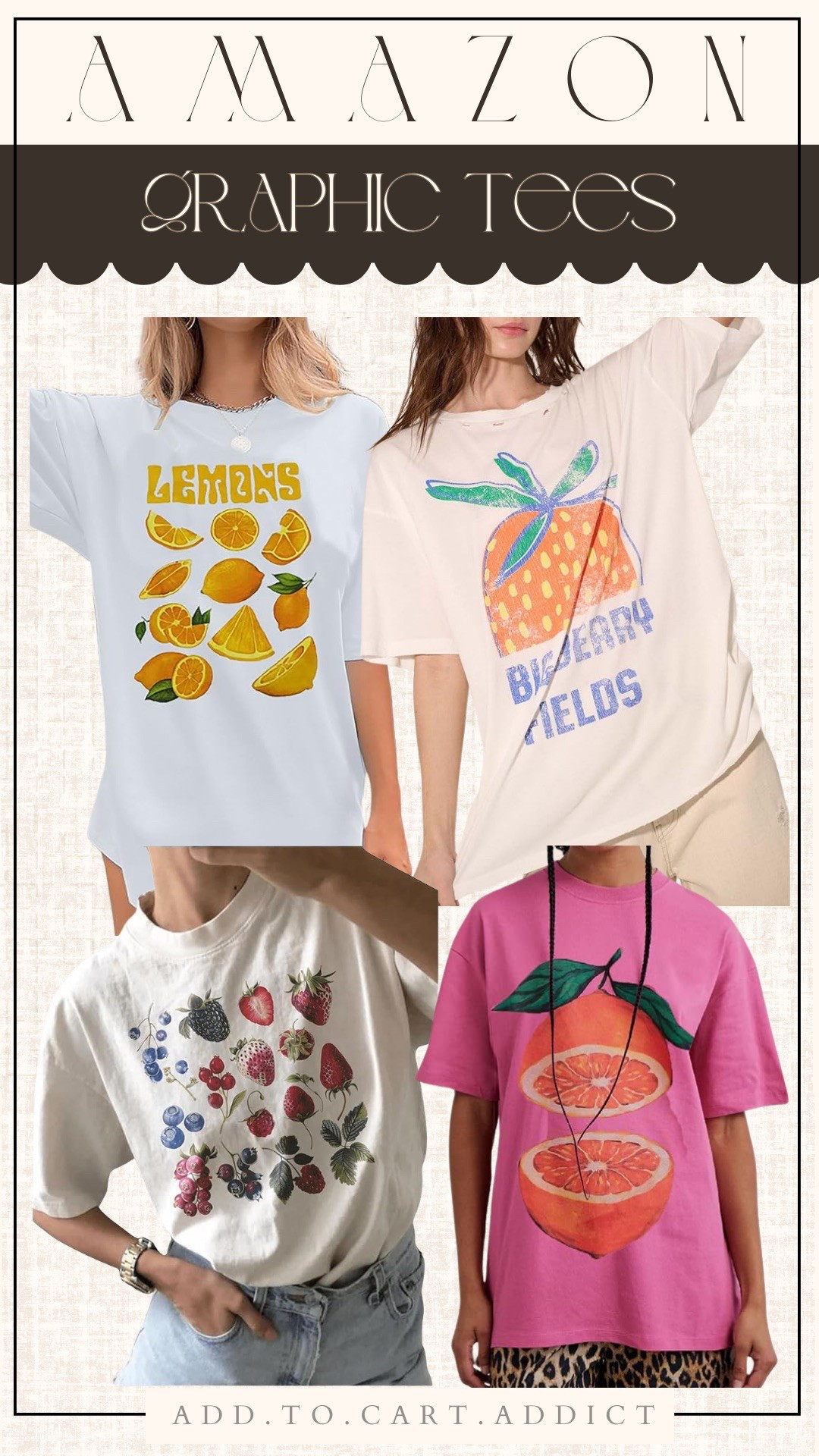 Fun fruit graphic tees from Amazon! So cute for summer! Free people vibes.  Look for less 